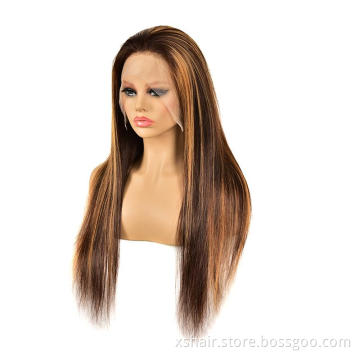 Wholesale Highlight 1B Honey Brown Color Straight Bob Headband Short Wig Human Hair Lace Front